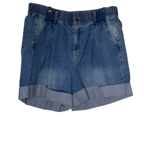 Eloquii jean shorts with elastic waistband. Cuffed with front pleat. Size 18 - Picture 2 of 6